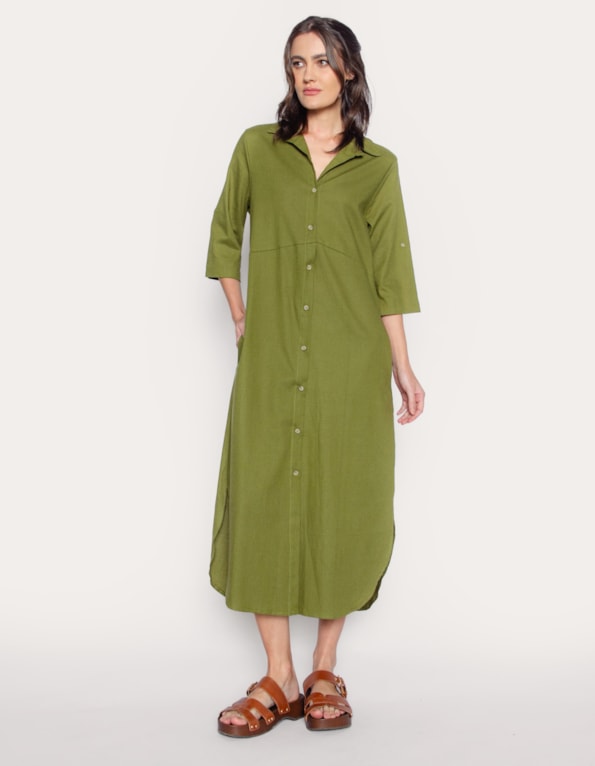Vestido midi chemise Oliva escuro