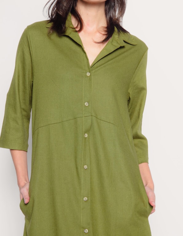 Vestido midi chemise Oliva escuro