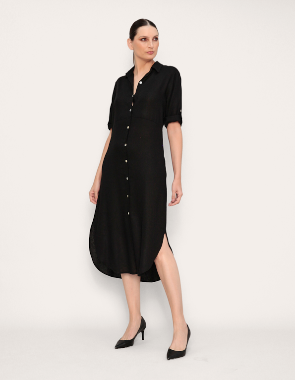 Vestido midi chemise Preto