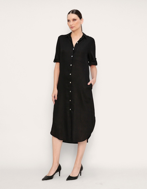 Vestido midi chemise Preto