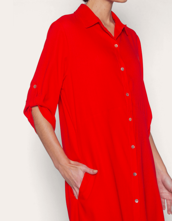 Vestido midi chemise Vermelho