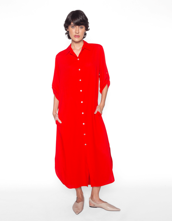 Vestido midi chemise Vermelho