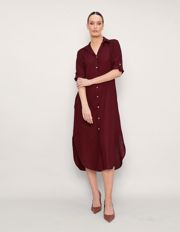 Vestido midi chemise Vinho escuro