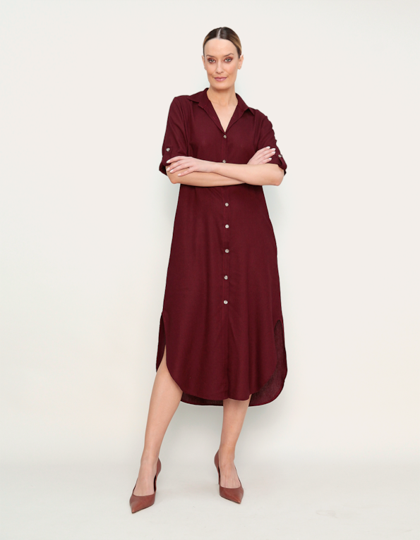 Vestido midi chemise Vinho escuro