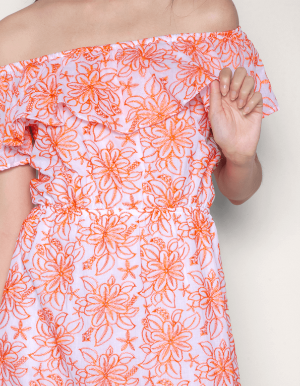 Vestido midi ciganinha laise color Floral laranja