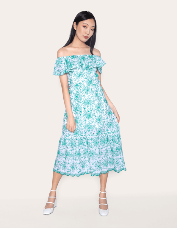 Vestido midi ciganinha laise color Floral verde