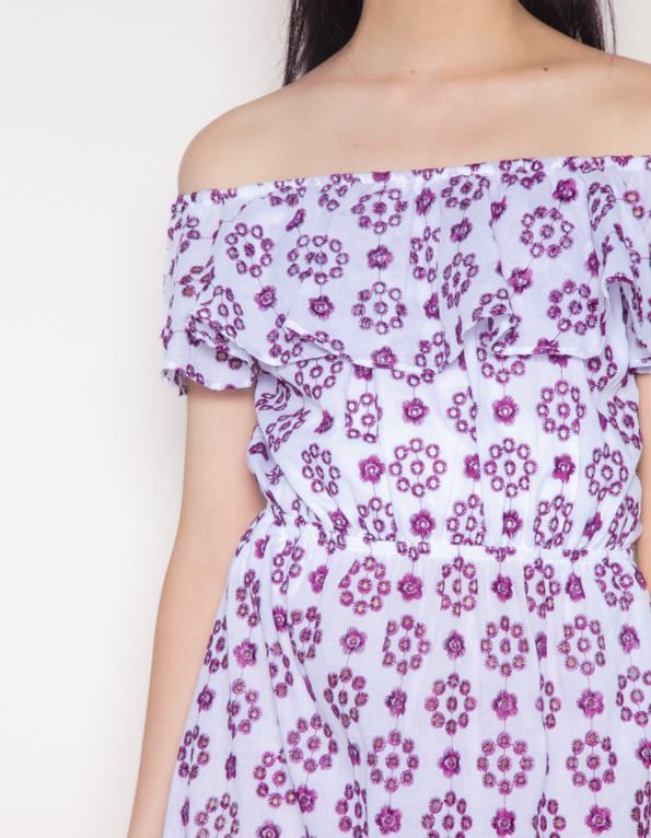 Vestido midi ciganinha laise color Mini fl bco/fucsia