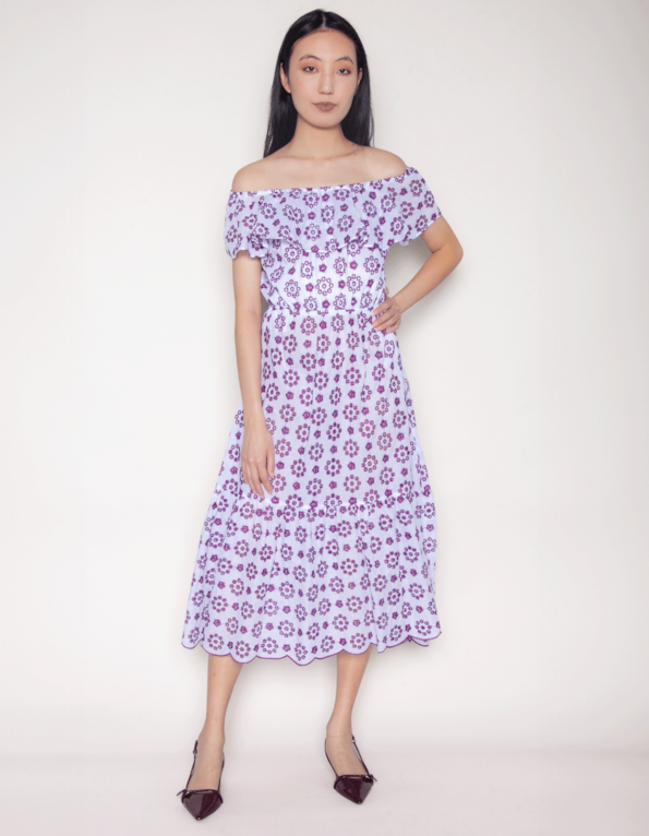 Vestido midi ciganinha laise color Mini fl bco/fucsia