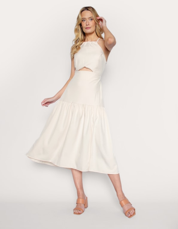 Vestido midi cut Bege claro