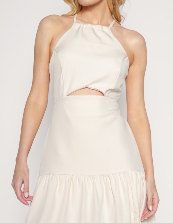 Vestido midi cut Bege claro