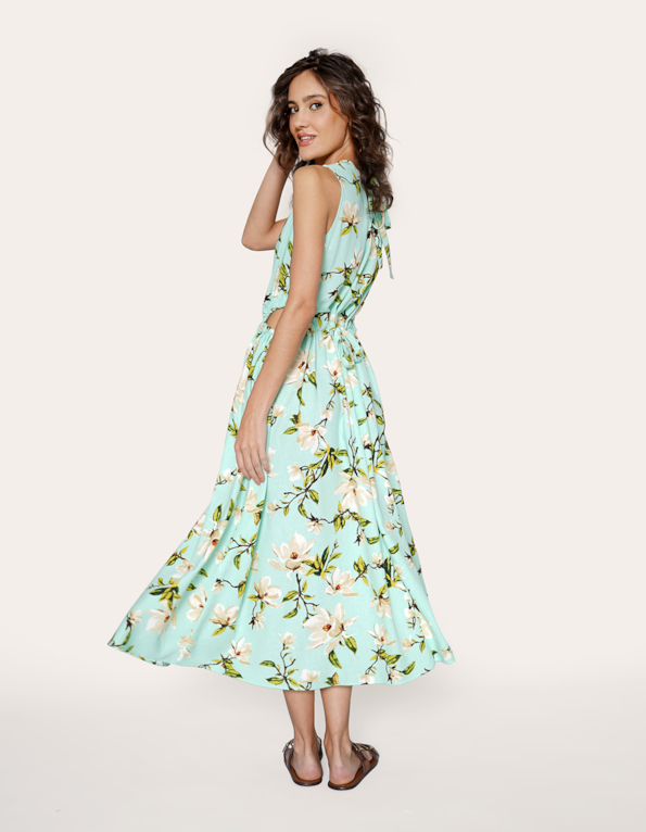 Vestido midi cut linho blend estampado