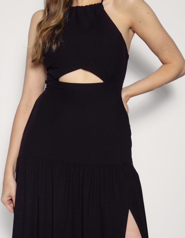 Vestido midi cut Preto