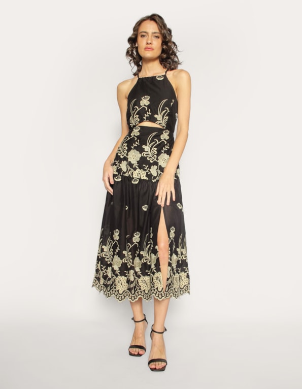 Vestido midi cut Preto