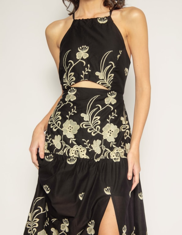 Vestido midi cut Preto