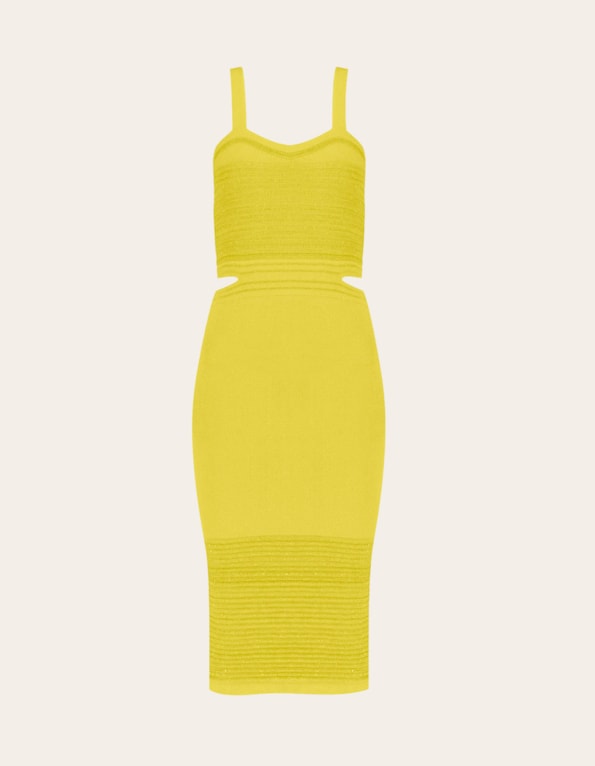 Vestido midi cut tricot lurex Amarelo