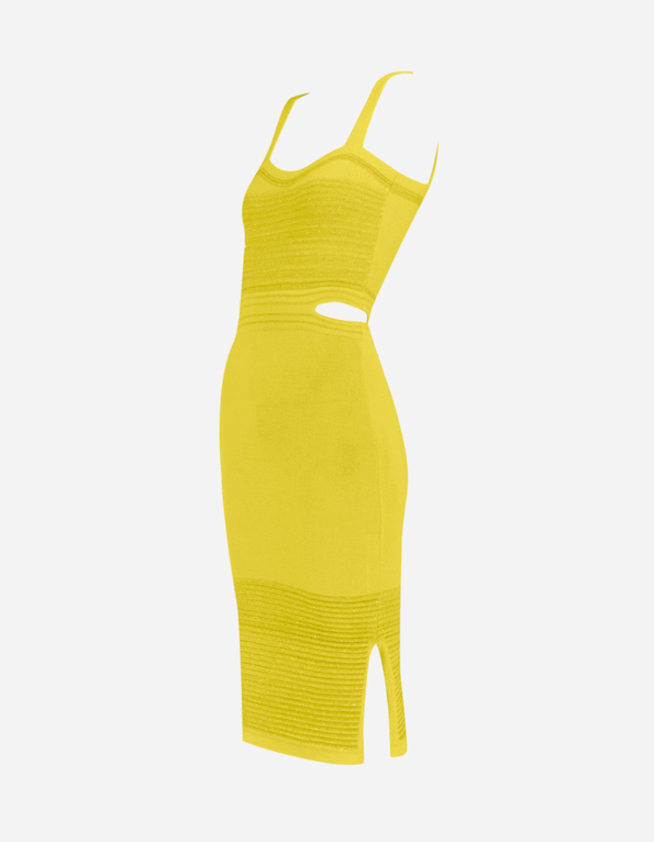 Vestido midi cut tricot lurex Amarelo