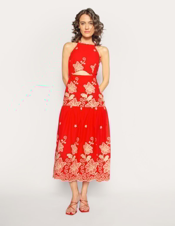 Vestido midi cut Vermelho