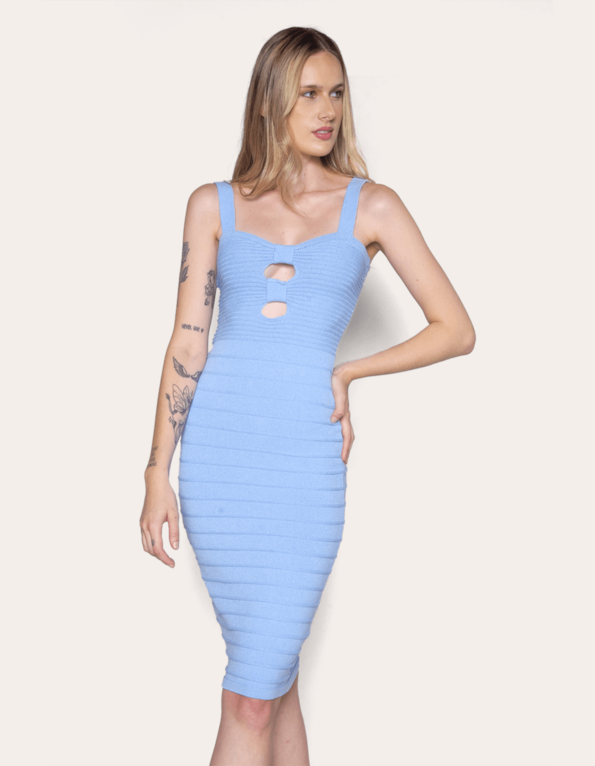 Vestido midi decote vazado tricot Baby blue