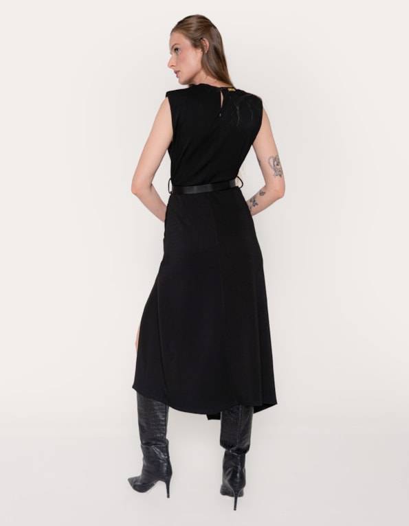 Vestido midi drapeado com cinto