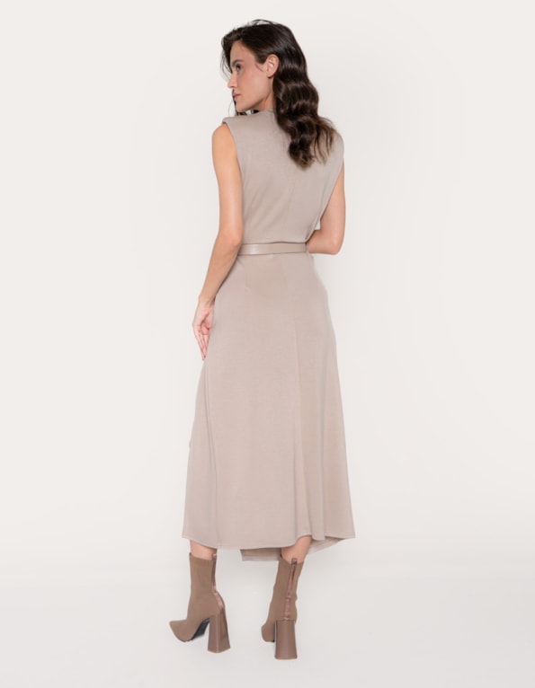 Vestido midi drapeado com cinto