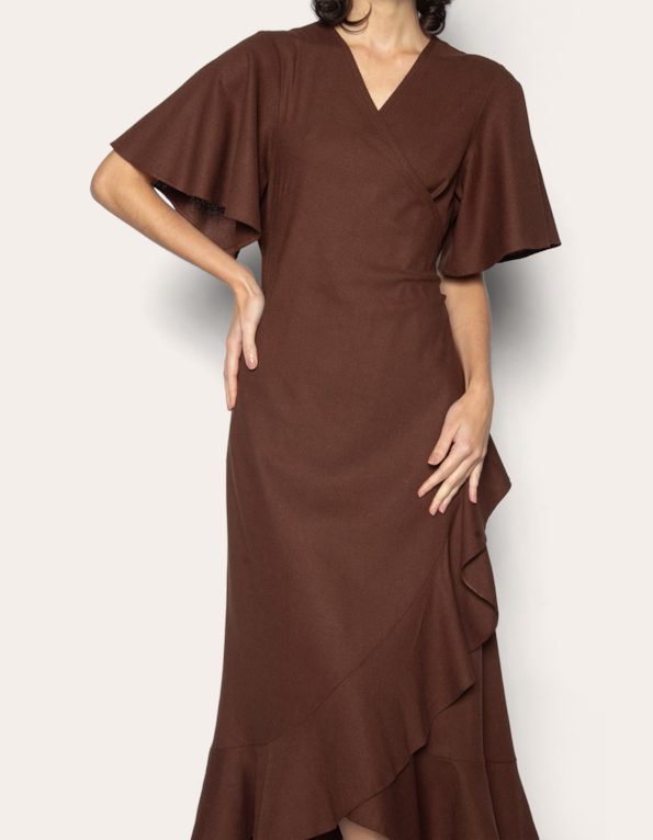 Vestido midi envelope Marrom