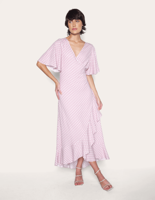 Vestido midi envelope Mini fl rosa