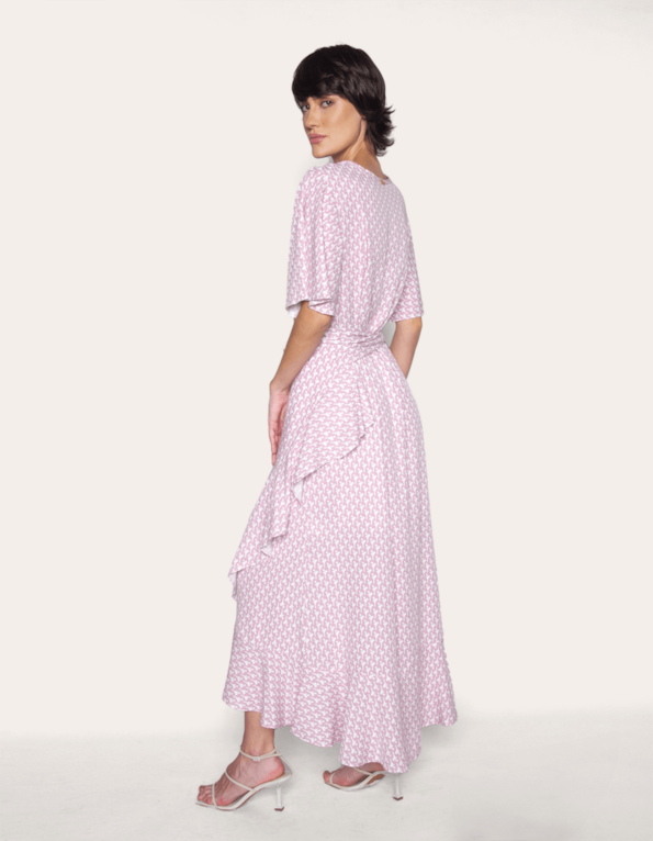 Vestido midi envelope Mini fl rosa