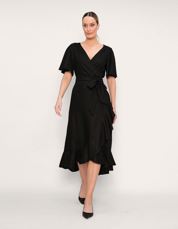 Vestido midi envelope Preto