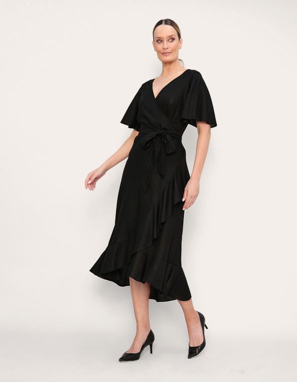 Vestido midi envelope Preto