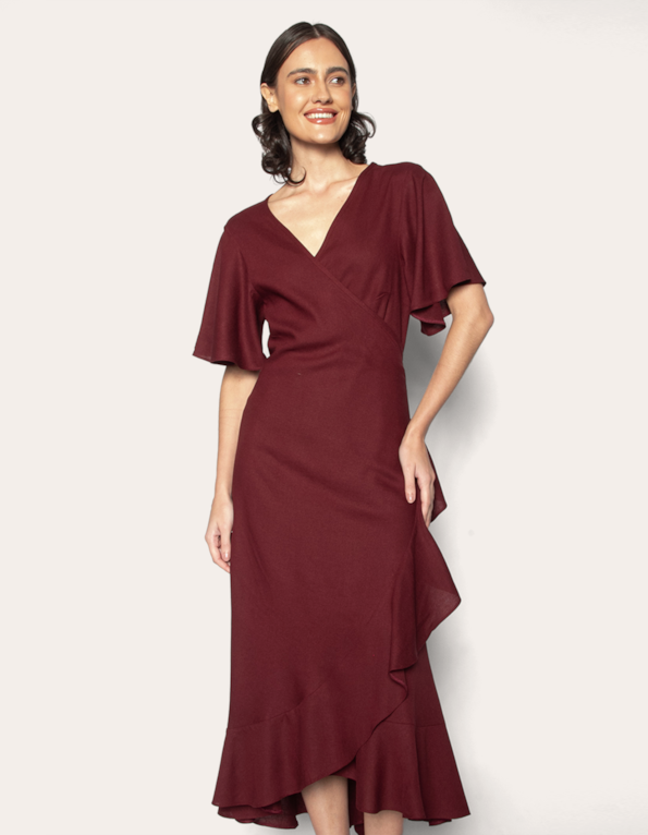 Vestido midi envelope Vermelho escuro