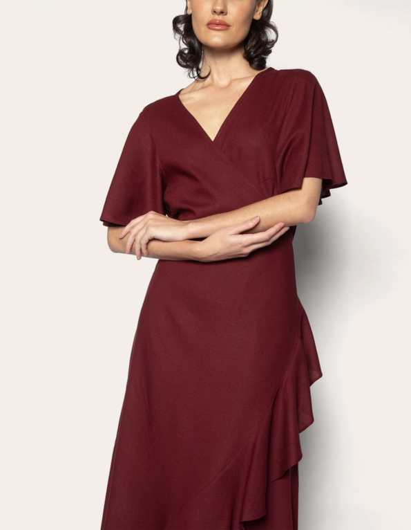 Vestido midi envelope Vermelho escuro