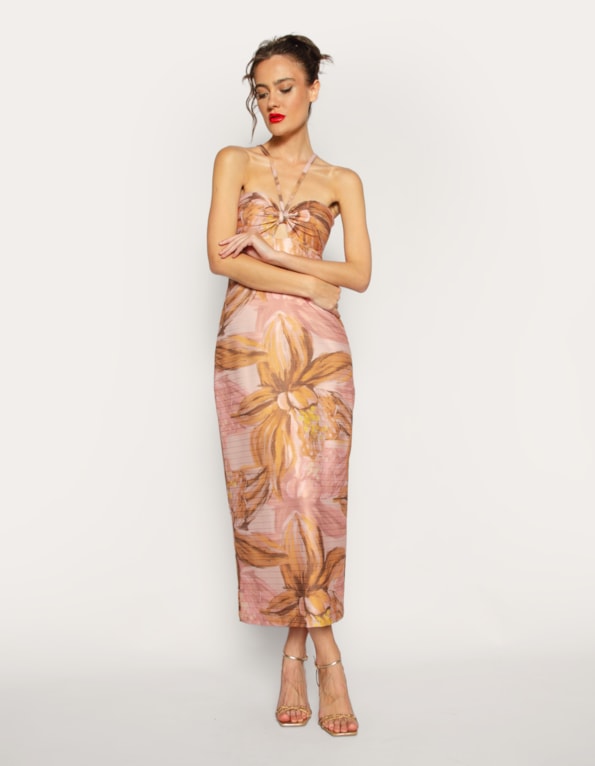 Vestido midi frente única estampado