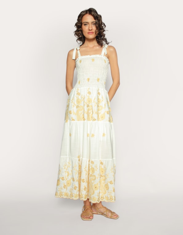 Vestido midi lastex Branco