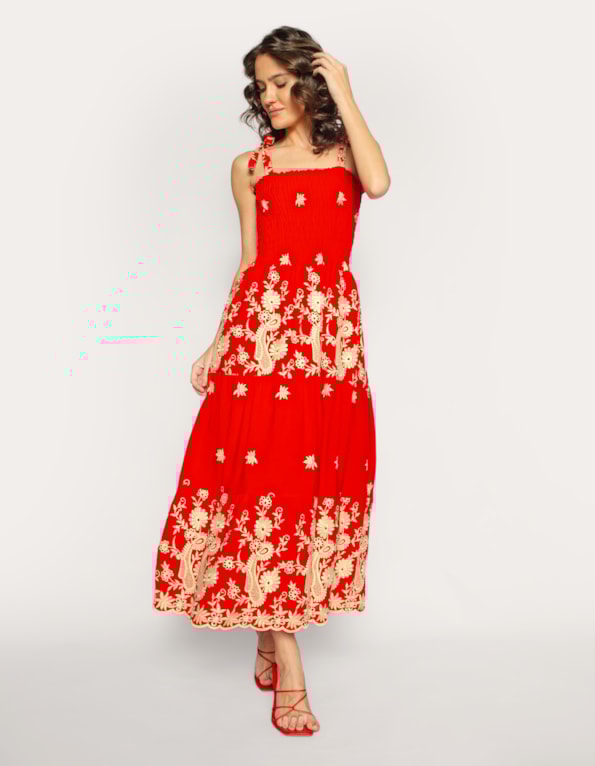 Vestido midi lastex Vermelho