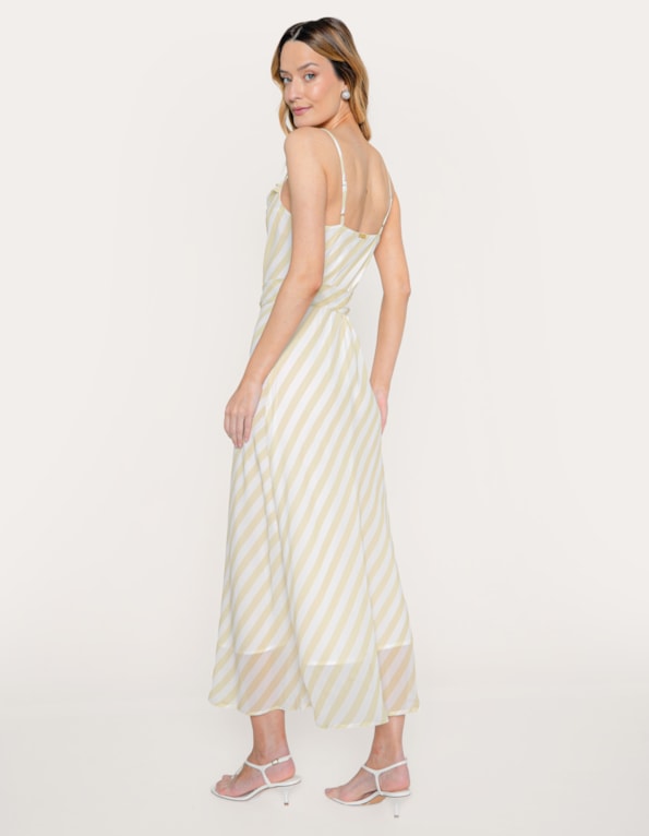 Vestido midi listrado degagê com faixa Verde claro