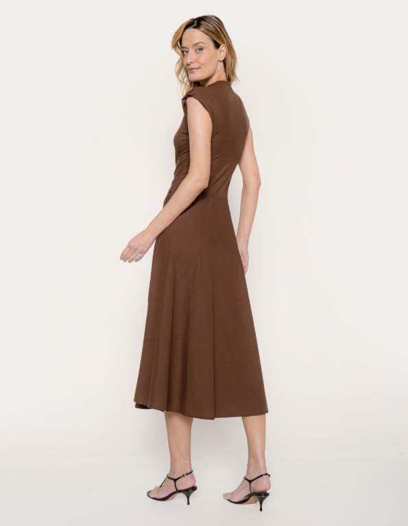 Vestido midi mix evase Marrom escuro