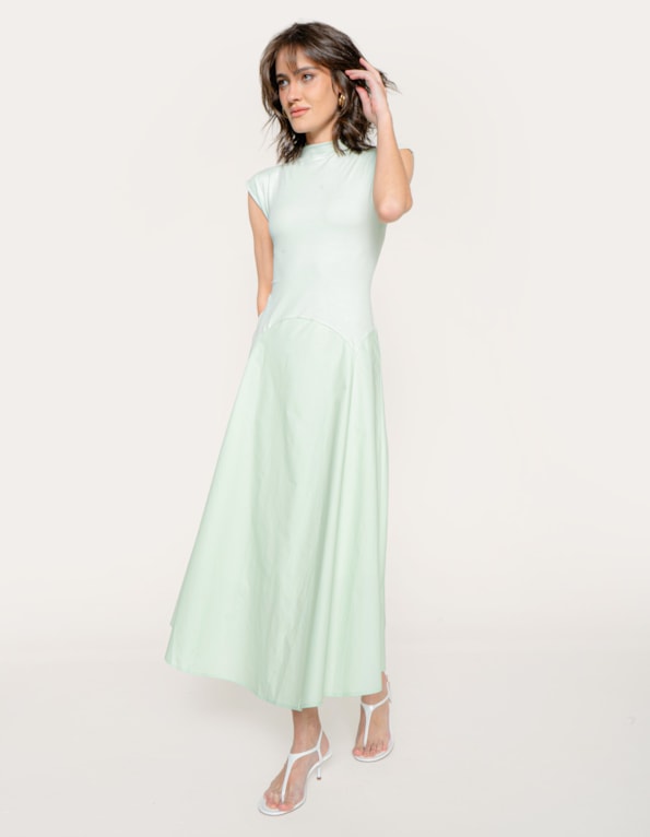 Vestido midi mix evase Verde claro