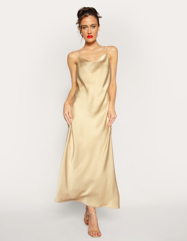 Vestido Midi Satiné Dourado