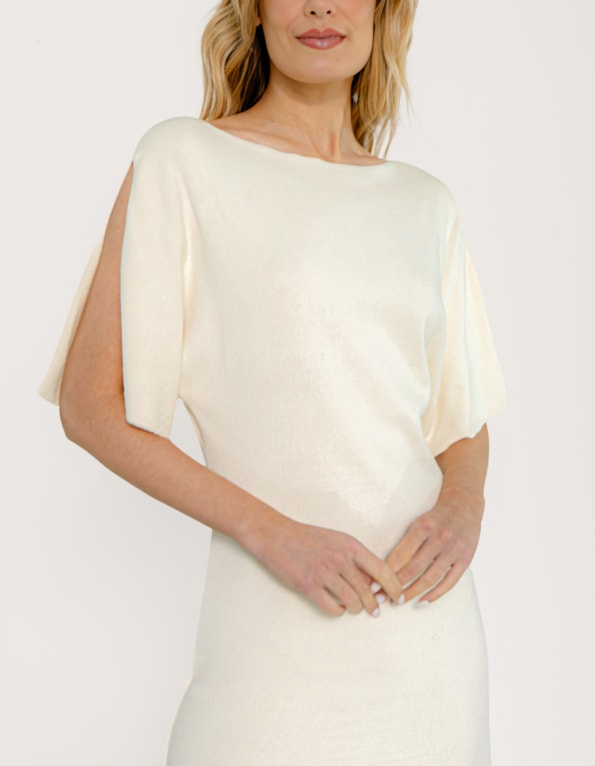 Vestido midi tricot assimetrico Off white