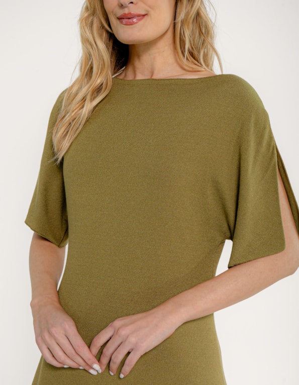 Vestido midi tricot assimetrico Oliva