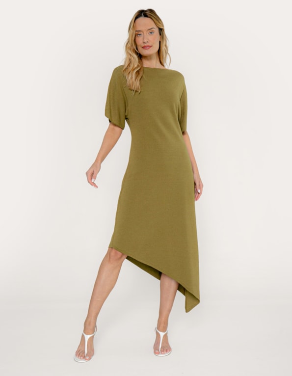 Vestido midi tricot assimetrico Oliva