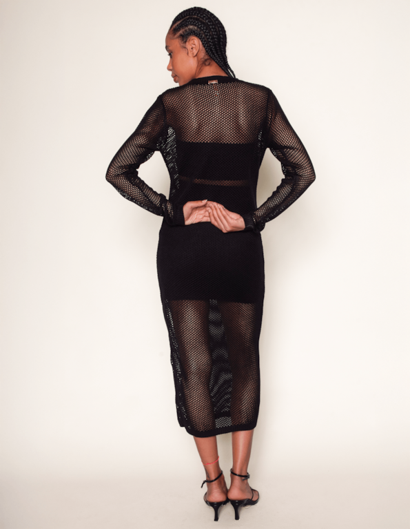 Vestido midi tricot com top e saia