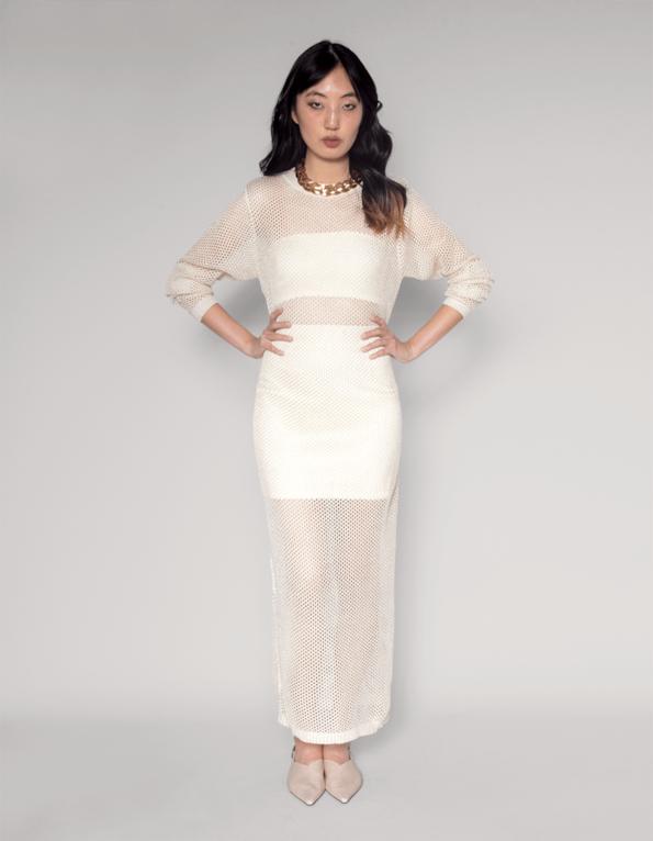 Vestido midi tricot com top e saia