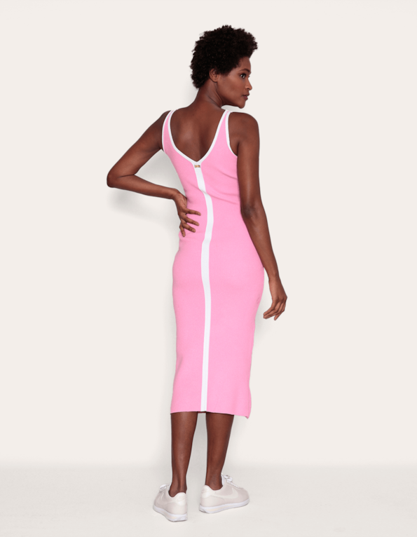 Vestido midi tricot fenda  Rosa po