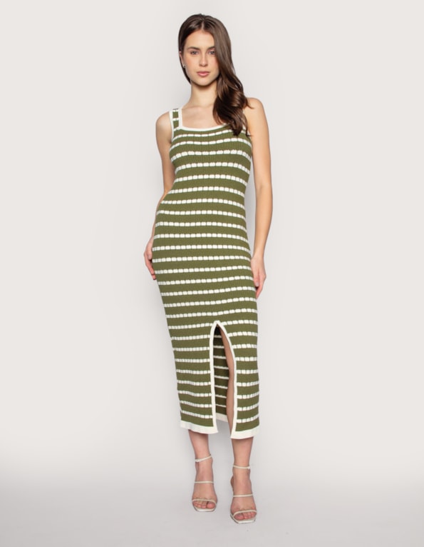 Vestido midi tricot listrado Oliva