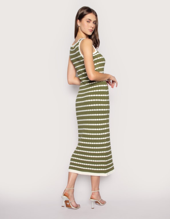 Vestido midi tricot listrado Oliva