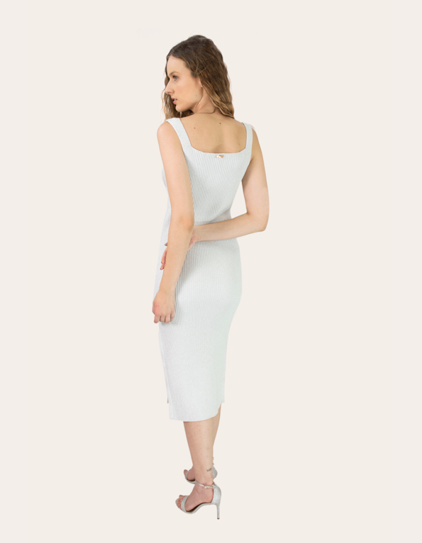 Vestido midi tricot lurex Prata