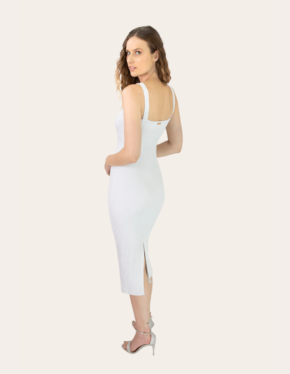 Vestido midi tricot lurex Prata