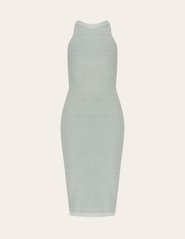 Vestido midi tricot lurex Prata