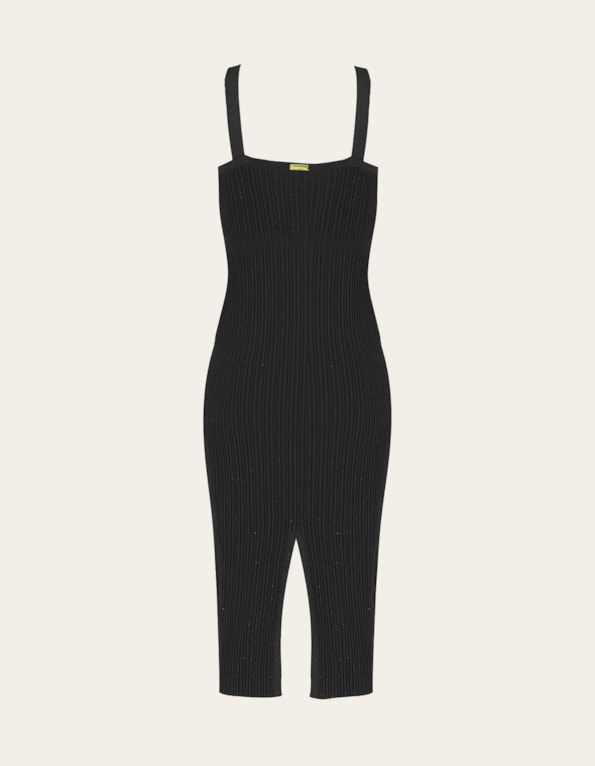 Vestido midi tricot lurex Preto
